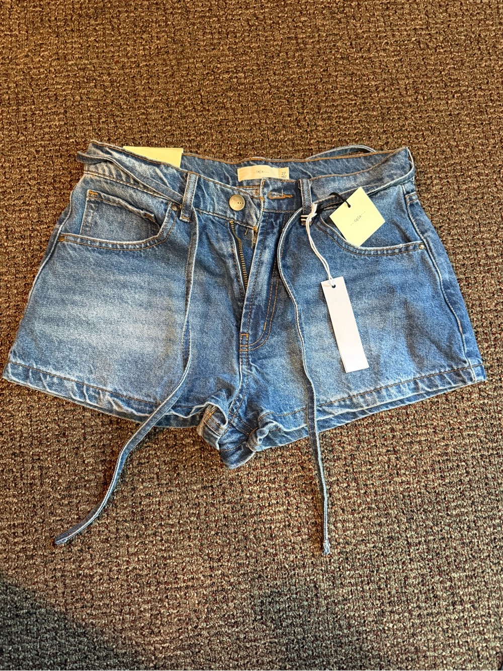 High-Waist Light Blue Denim Women's Shorts with Drawstring